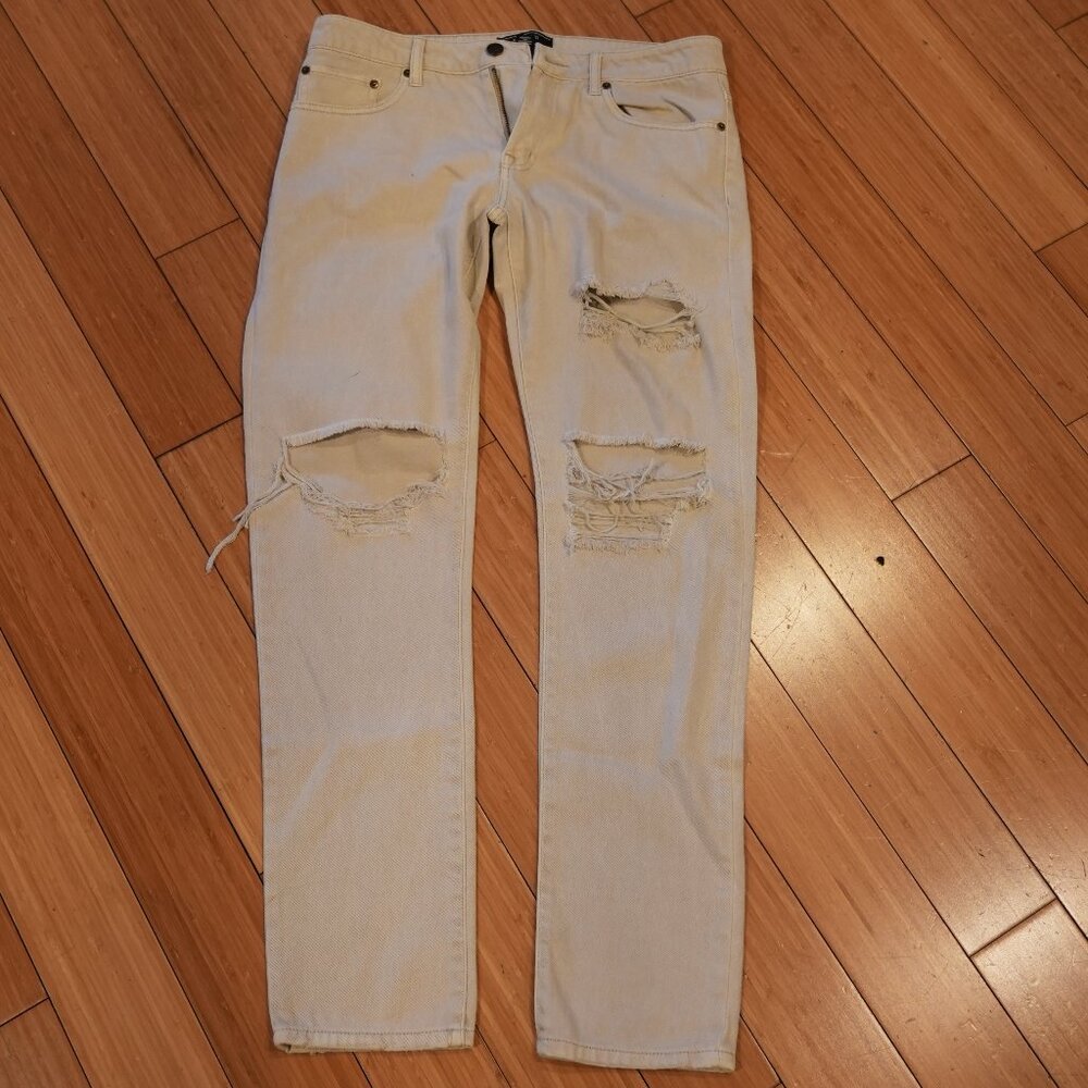 Forever 21 Distressed Cream Jeans